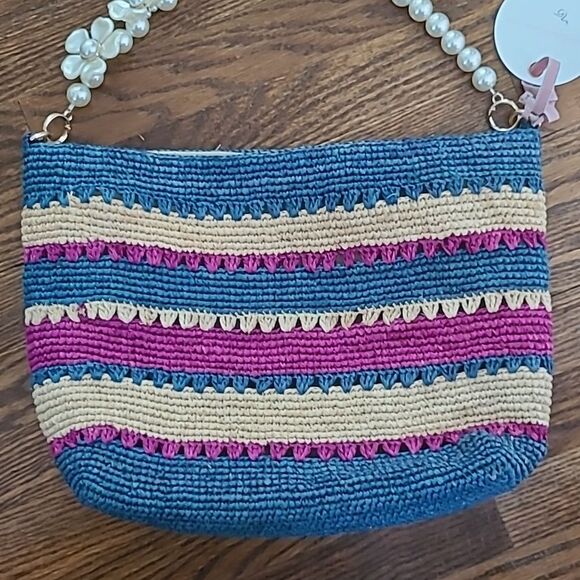 BTB Los Angeles Raffia Tote Bag With Faux Pearl Handle - NWT - Picture 4 of 6